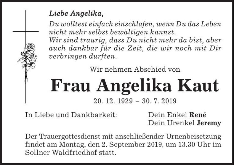 Traueranzeige Angelika Kaut