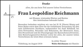 Traueranzeige Leopoldine Reichmann
