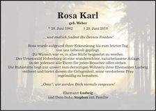 Traueranzeige Rosa Karl