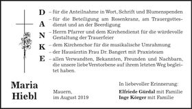 Traueranzeige Maria Hiebl