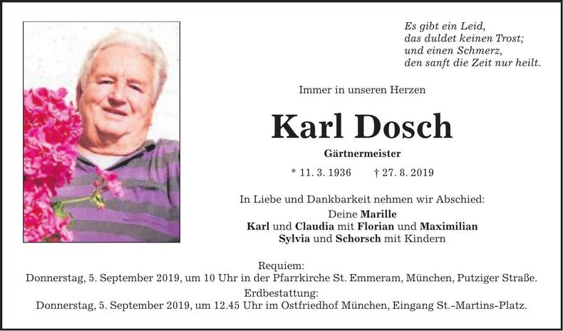 Traueranzeige Karl Dosch