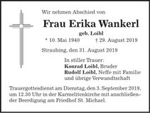 Traueranzeige Erika Wankerl