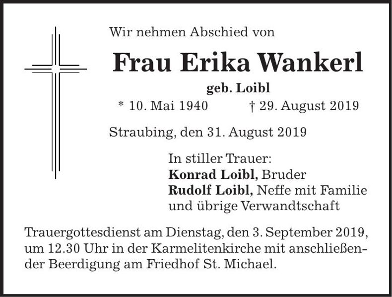 Traueranzeige Erika Wankerl