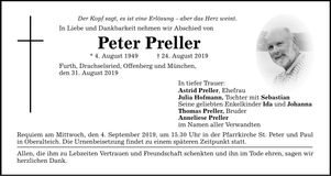 Traueranzeige Peter Preller