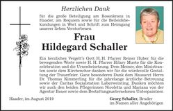 Traueranzeige Hildegard Schaller