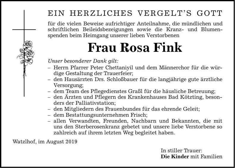 Traueranzeige Rosa Fink