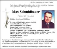 Traueranzeige Max Schmidbauer