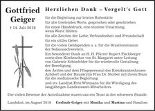 Traueranzeige Gottfried Geiger