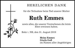 Traueranzeige Ruth Emmes