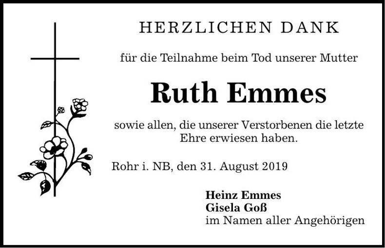 Traueranzeige Ruth Emmes