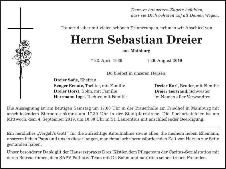 Traueranzeige Sebastian Dreier