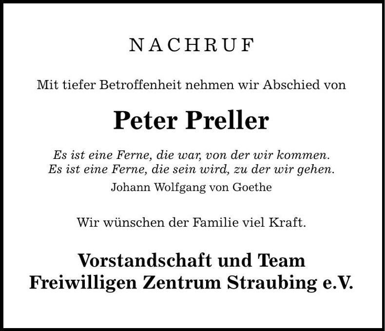 Traueranzeige Peter Preller