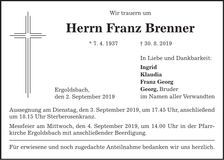 Traueranzeige Franz Brenner