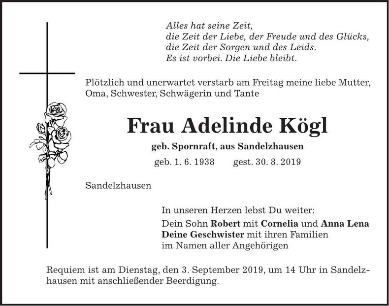 Traueranzeige Adelinde Kögl