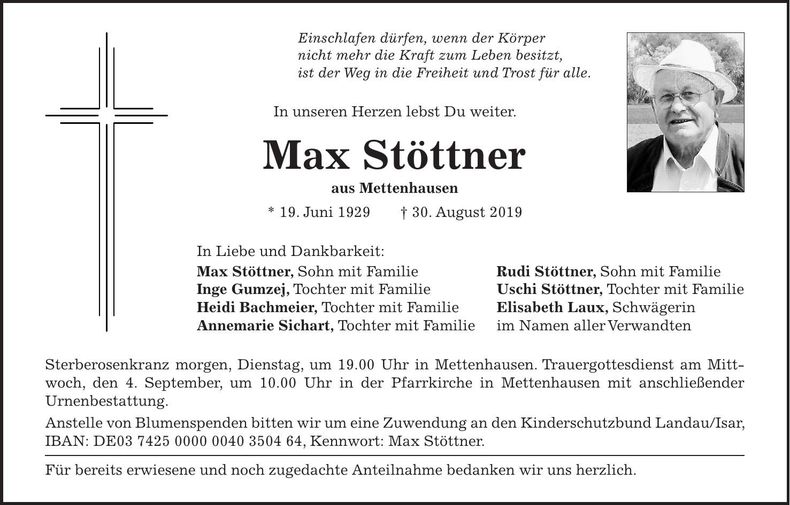 Traueranzeige Max Stöttner