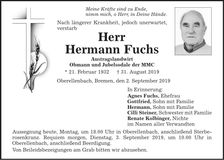 Traueranzeige Hermann Fuchs