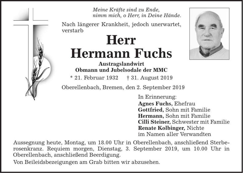 Traueranzeige Hermann Fuchs