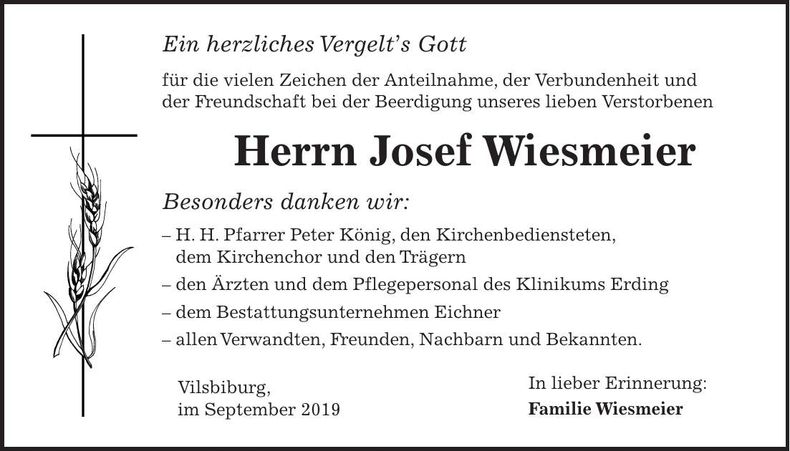 Traueranzeige Josef Wiesmeier