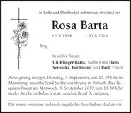 Traueranzeige Rosa Barta
