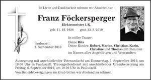 Traueranzeige Franz Föckersperger