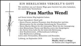 Traueranzeige Martha Wendl