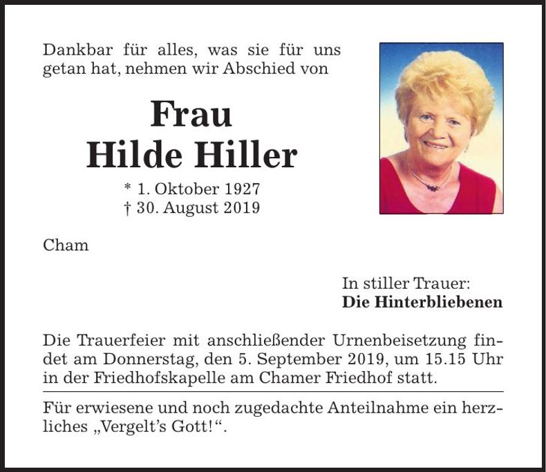 Traueranzeige Hilde Hiller