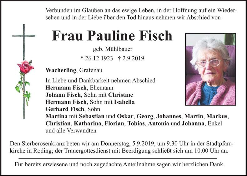 Traueranzeige Pauline Fisch