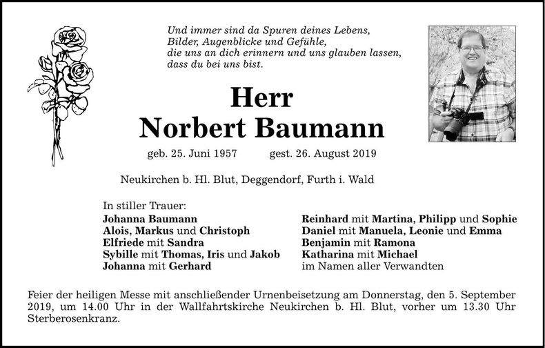 Traueranzeige Norbert Baumann