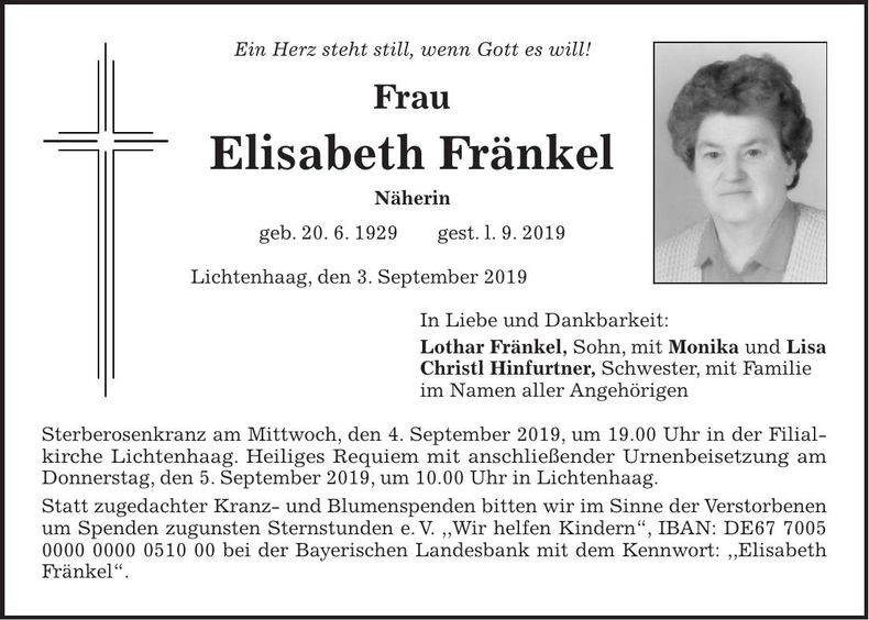 Traueranzeige Elisabeth Fränkel