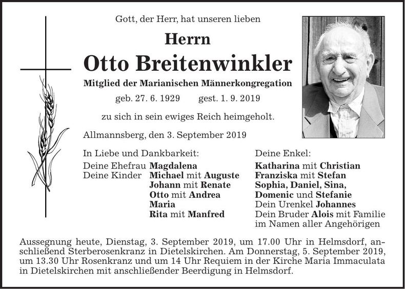 Traueranzeige Otto Breitenwinkler