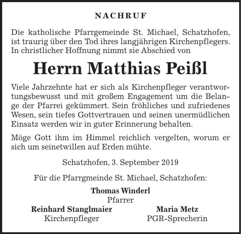 Traueranzeige Matthias Peißl