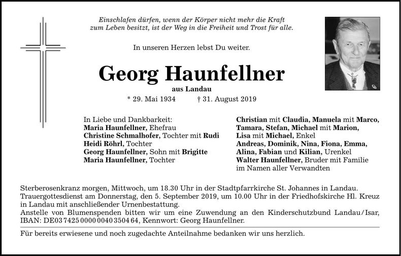 Traueranzeige Georg Haunfellner