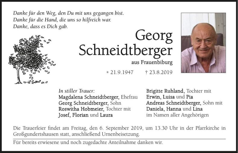 Traueranzeige Georg Schneidtberger