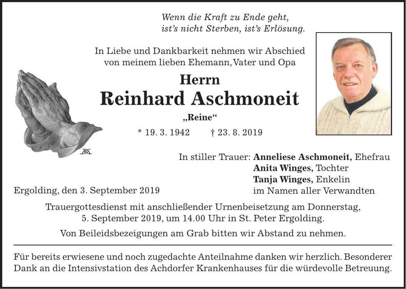 Traueranzeige Reinhard Aschmoneit