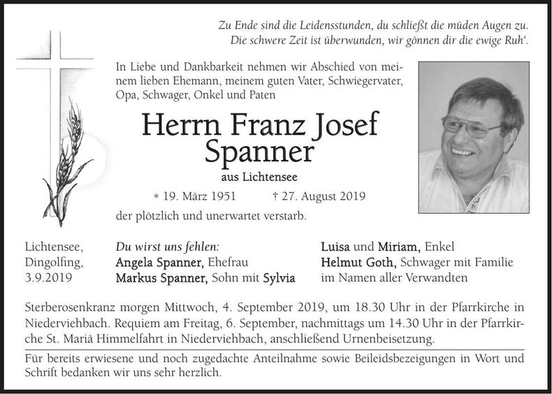 Traueranzeige Franz Josef Spanner
