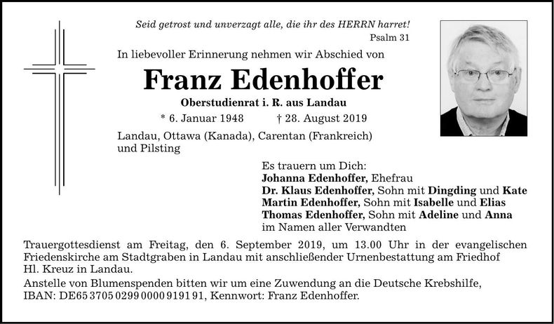 Traueranzeige Franz Edenhoffer