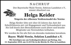 Traueranzeige Helga Keider