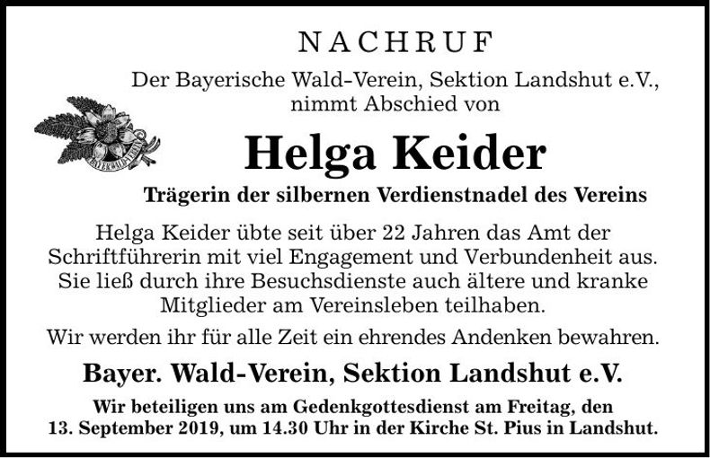 Traueranzeige Helga Keider