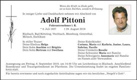 Traueranzeige Adolf Pittoni
