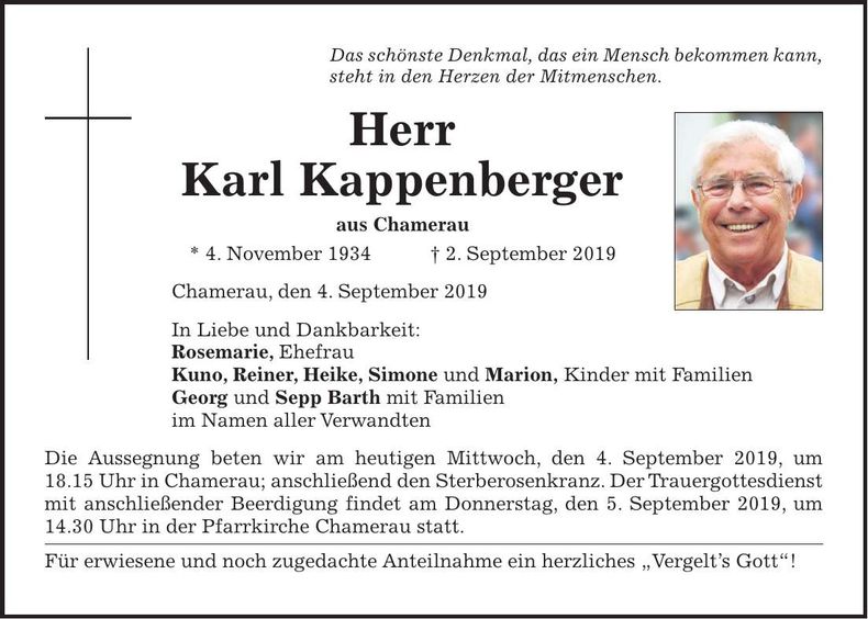 Traueranzeige Karl Kappenberger