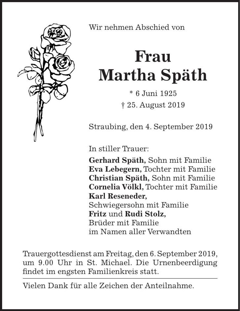 Traueranzeige Martha Späth