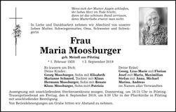 Traueranzeige Maria Moosburger