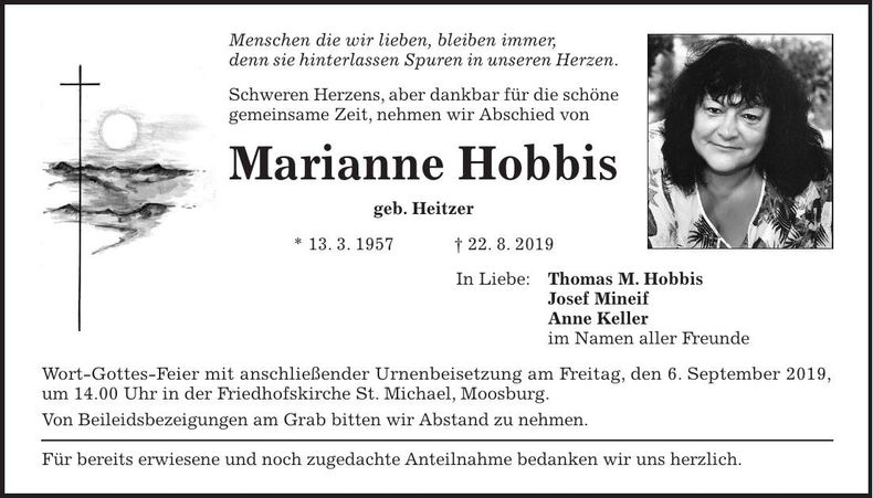 Traueranzeige Marianne Hobbis