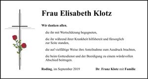 Traueranzeige Elisabeth Klotz