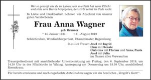 Traueranzeige Anna Wagner