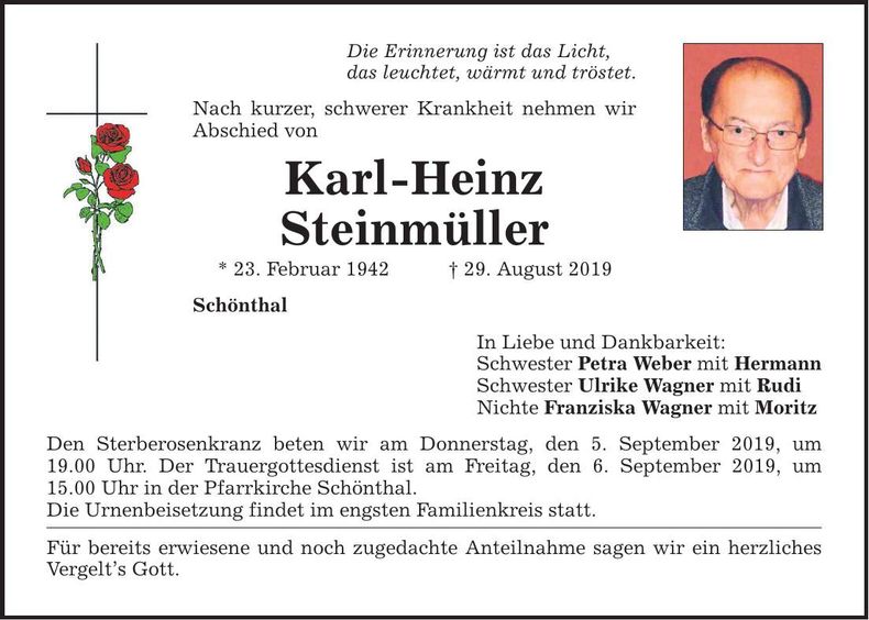 Traueranzeige Karl-Heinz Steinmüller