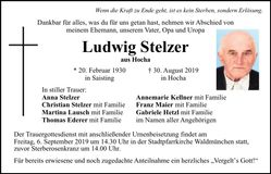 Traueranzeige Ludwig Stelzer