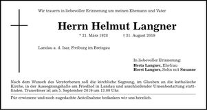 Traueranzeige Helmut Langener