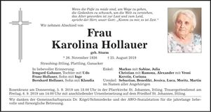 Traueranzeige Karolina Hollauer