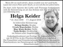 Traueranzeige Helga Keider